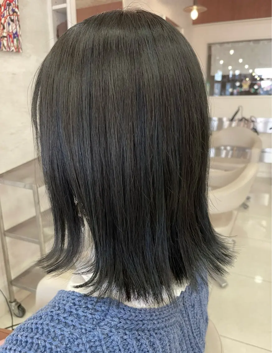 ミディアム 切りっぱなしボブ ボブ ハイライト 遠藤久瑠斗 東海市/名和のヘアスタイル