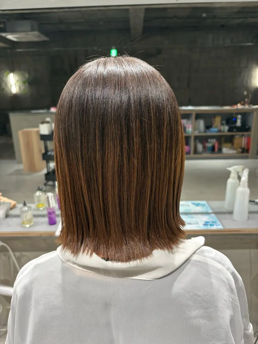 ミディアム 切りっぱなしボブ ボブ カット 玉置七海✨ ／透明感／髪質改善のヘアスタイル
