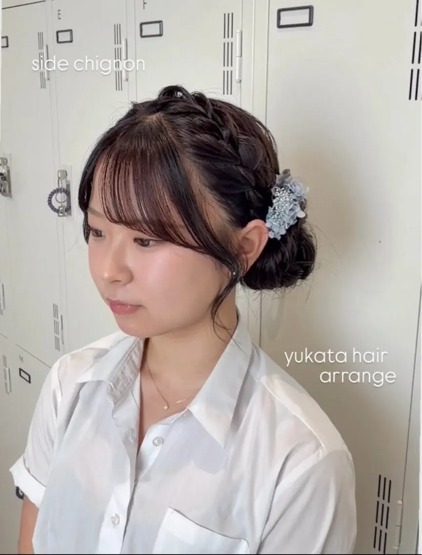ロング 浴衣 ヘアセット アレンジ/透明感カラ ー/韓国ヘア/ふうかのヘアスタイル