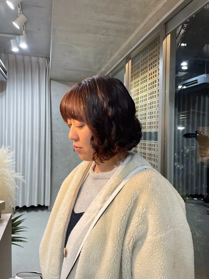 ミディアム カラー パーマ カット パーマ 表参道🌿赤み消し カラー/チナツのヘアスタイル