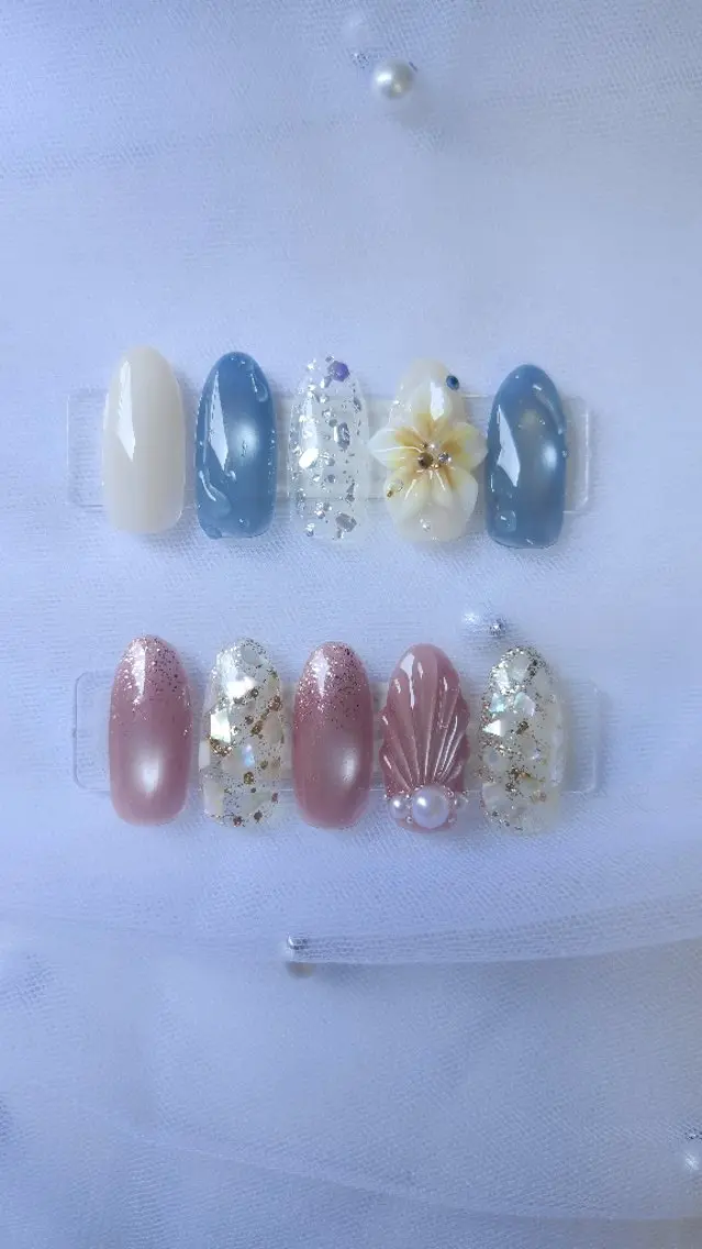 ネイル ゴールド マグネットネイル ピンク ハンドネイル Whitebase nailのネイルデザイン