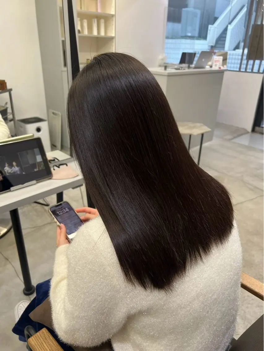 ロング パーマ 縮毛矯正 🍒モテ暖色カラー × うる艶✧ ゆなのヘアスタイル