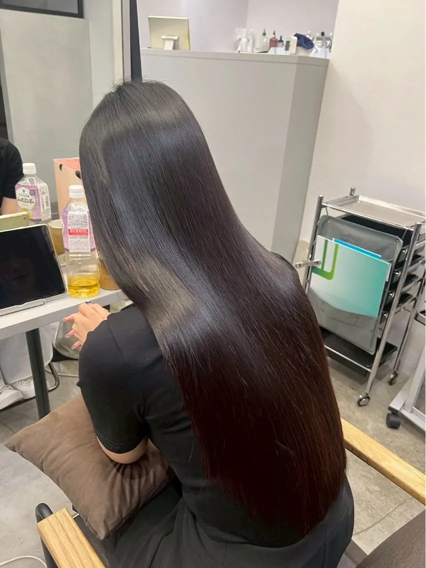 ロング パーマ 縮毛矯正 🍒モテ暖色カラー × うる艶✧ ゆなのヘアスタイル