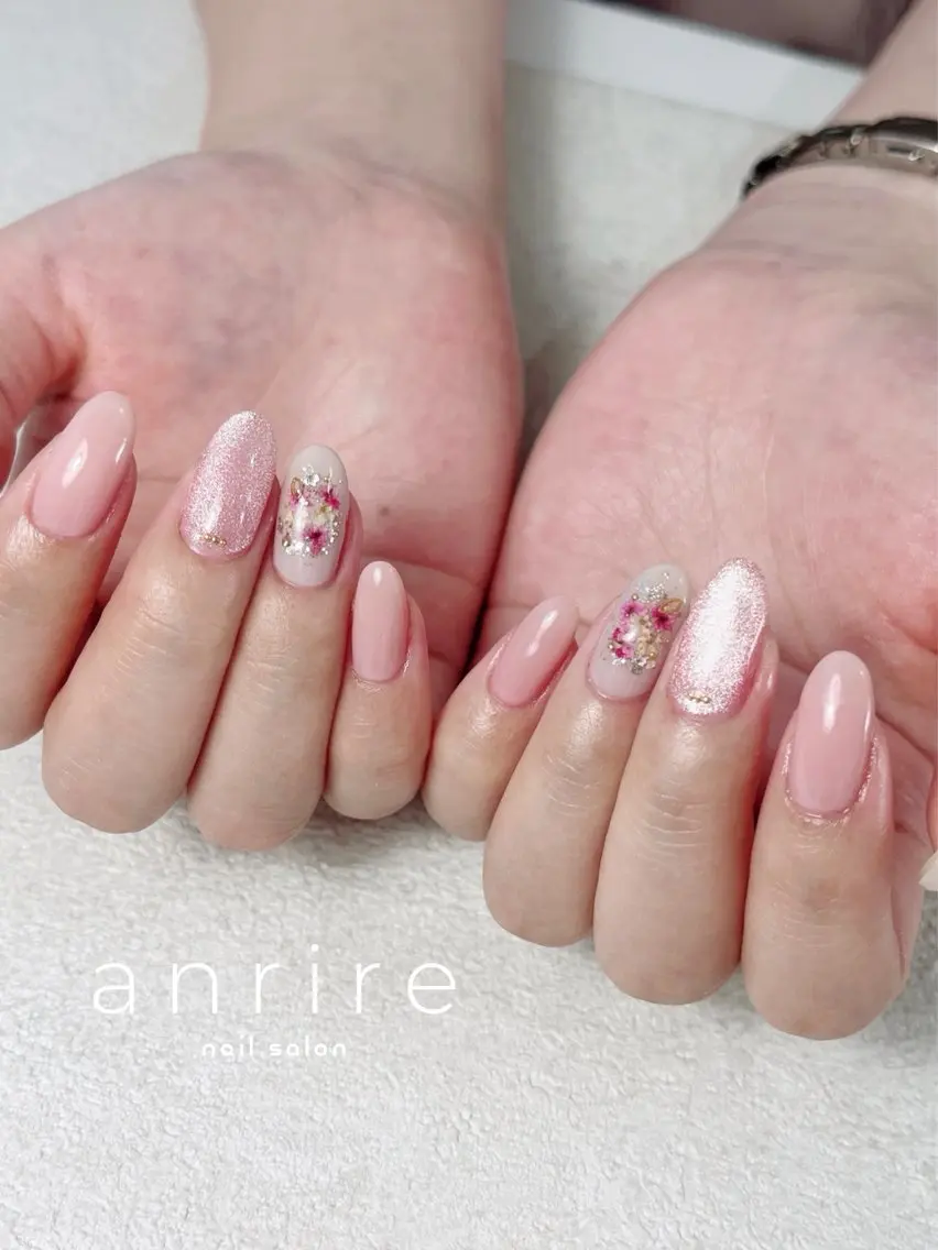 ネイル フラワーネイル ジェルネイル キラキラネイル マグネットネイル パラジェル ハンドネイル nailsalon anrireのネイルデザイン