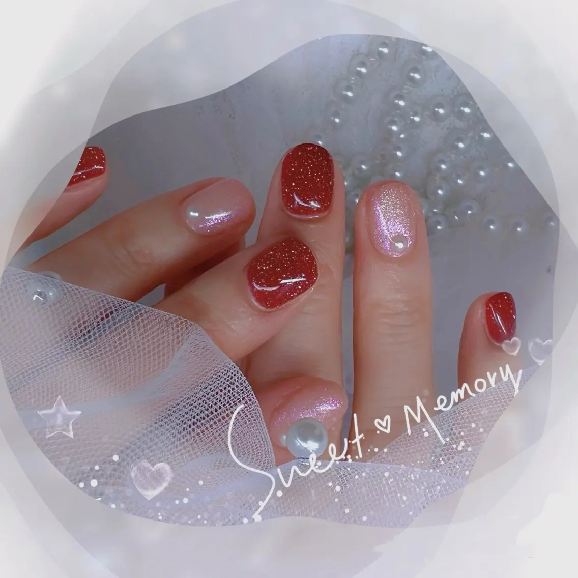 ネイル チークネイル フレンチネイル ガーリー ガラスフレンチ グラデーション Chill Nailsalonのネイルデザイン