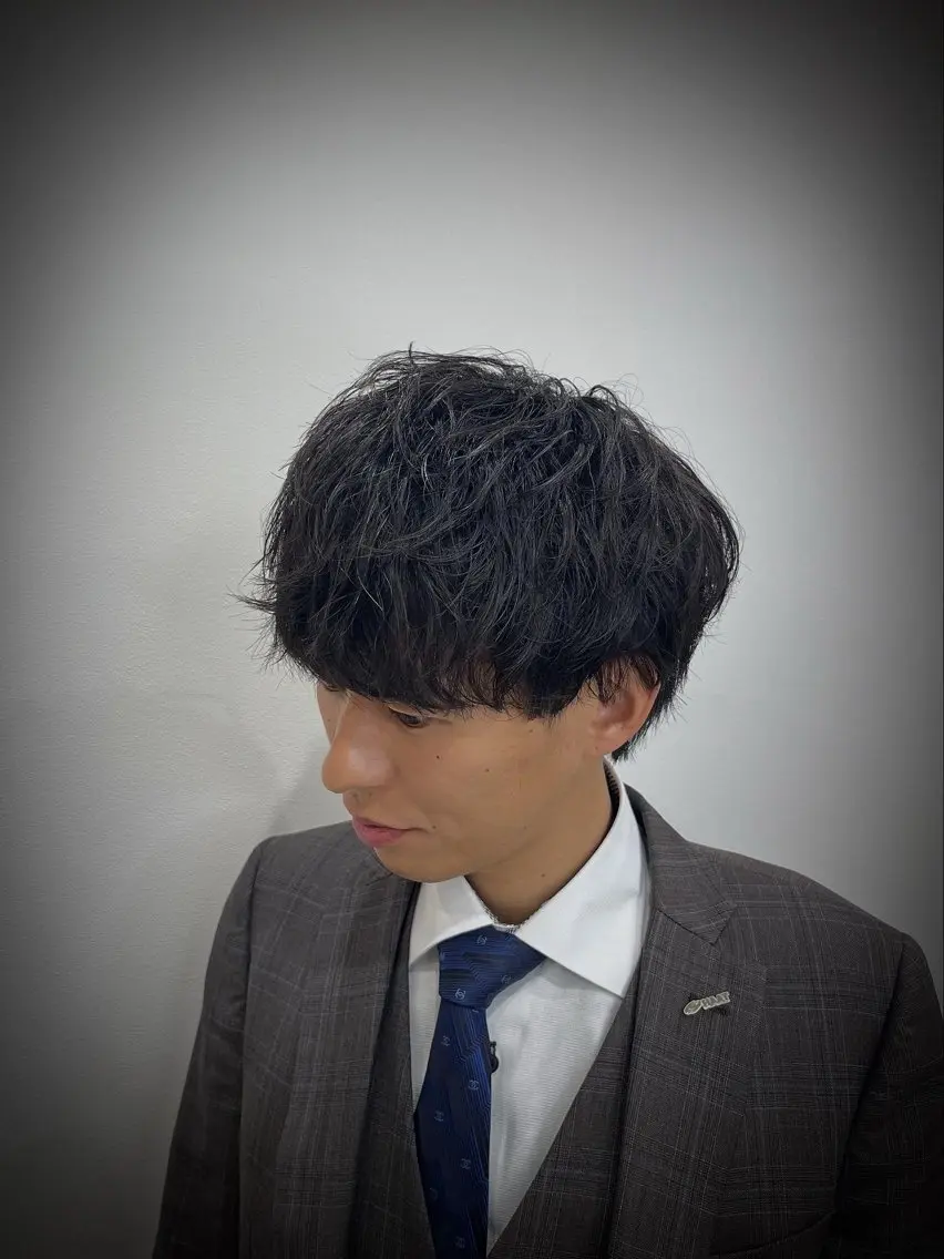 ミディアム パーマ メンズ カット パーマ 【メンズ特化】金沢 /片町　髙木　功基のヘアスタイル