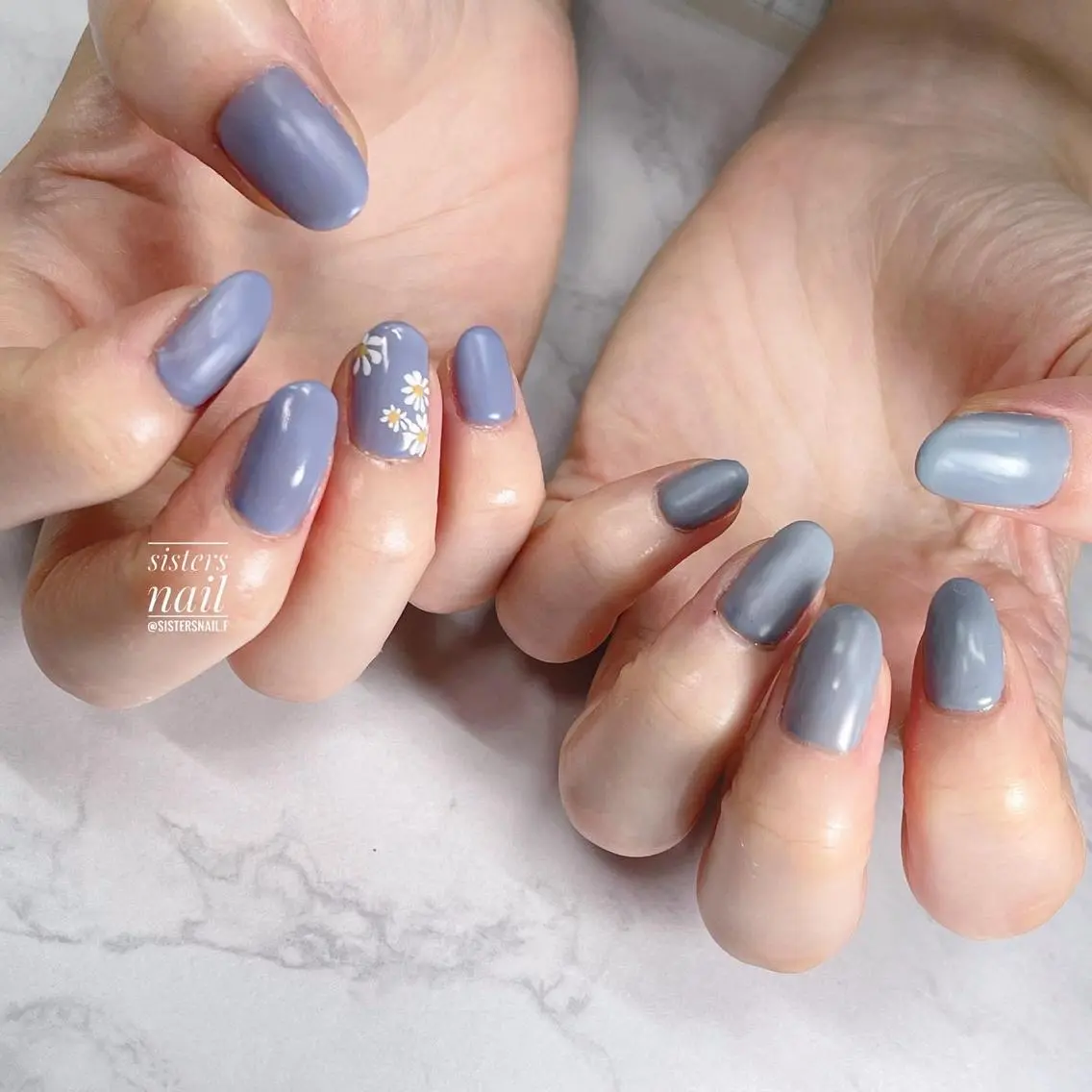 ネイル アートネイル ブルー フラワーネイル ジェルネイル ワンカラーネイル sisters nail.fのネイルデザイン