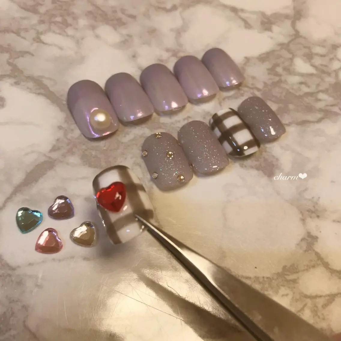 ネイル フレンチネイル ラメ(グリッター) パステルネイル パープル nail salon charmのネイルデザイン