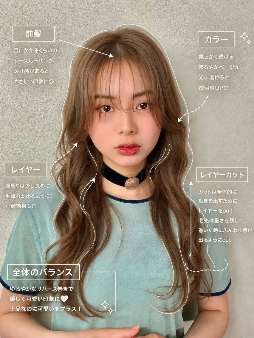 ロング レイヤーカット カット ヘアカラー トリートメント 銀座／柔らかベージュ ／骨格診断／三井遥叶のヘアスタイル