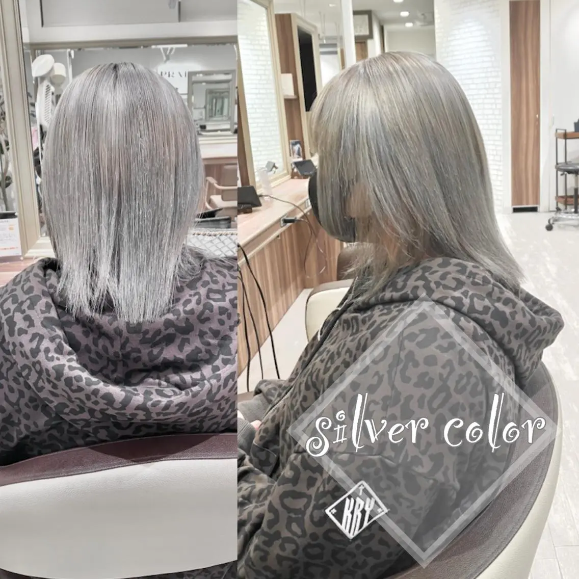 ミディアム カラー シルバー ホワイトシルバー ヘアカラー 雅/ダブルカラー/ 白髪ぼかしハイライトのヘアスタイル
