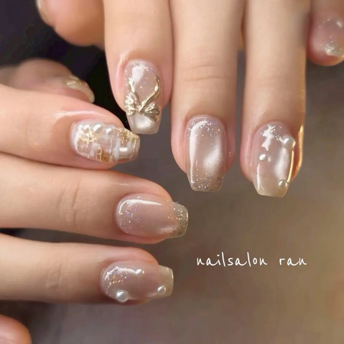 ネイル リボン ツイードネイル ハンドネイル ハンドケア nailsalon ranのネイルデザイン