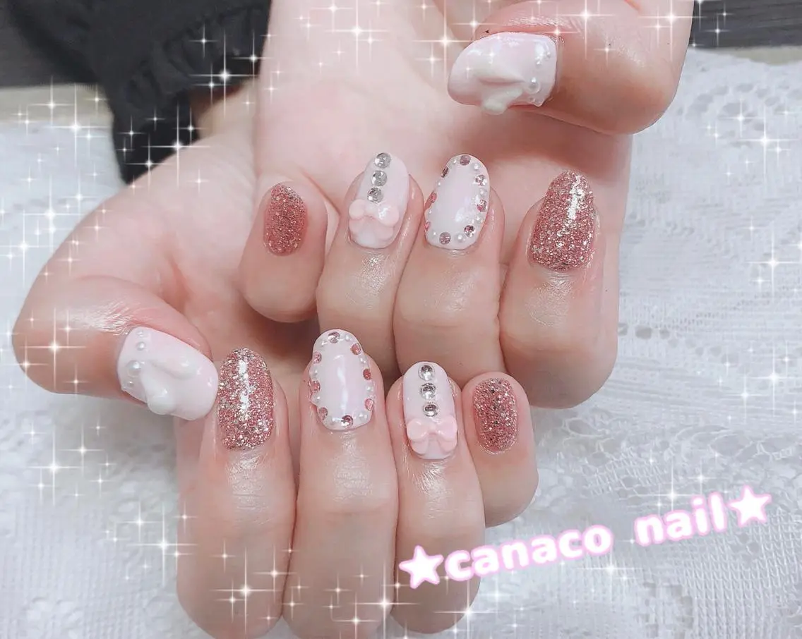 ネイル アートネイル ジェルネイル ガーリー パラジェル ピンク ハンドネイル ハンドケア ベテランネイル cnc nailのネイルデザイン