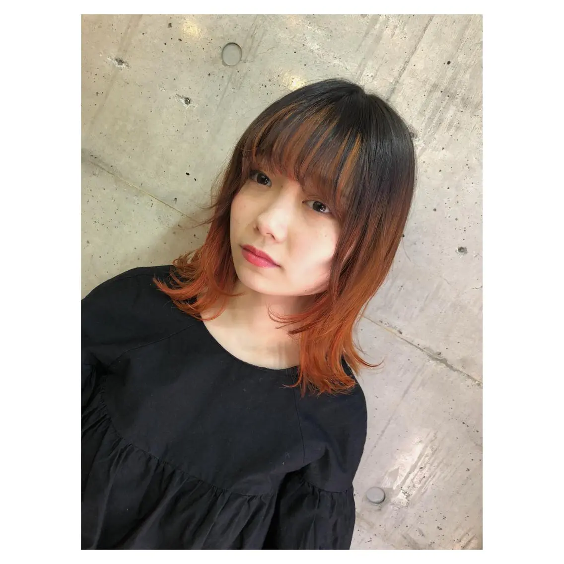 ミディアム カラー グラデーションカラー ハイライトカラー オレンジ ハイライト カット ヘアカラー トリートメント ヘアセット センスをお届けします 大谷将生infpのヘアスタイル