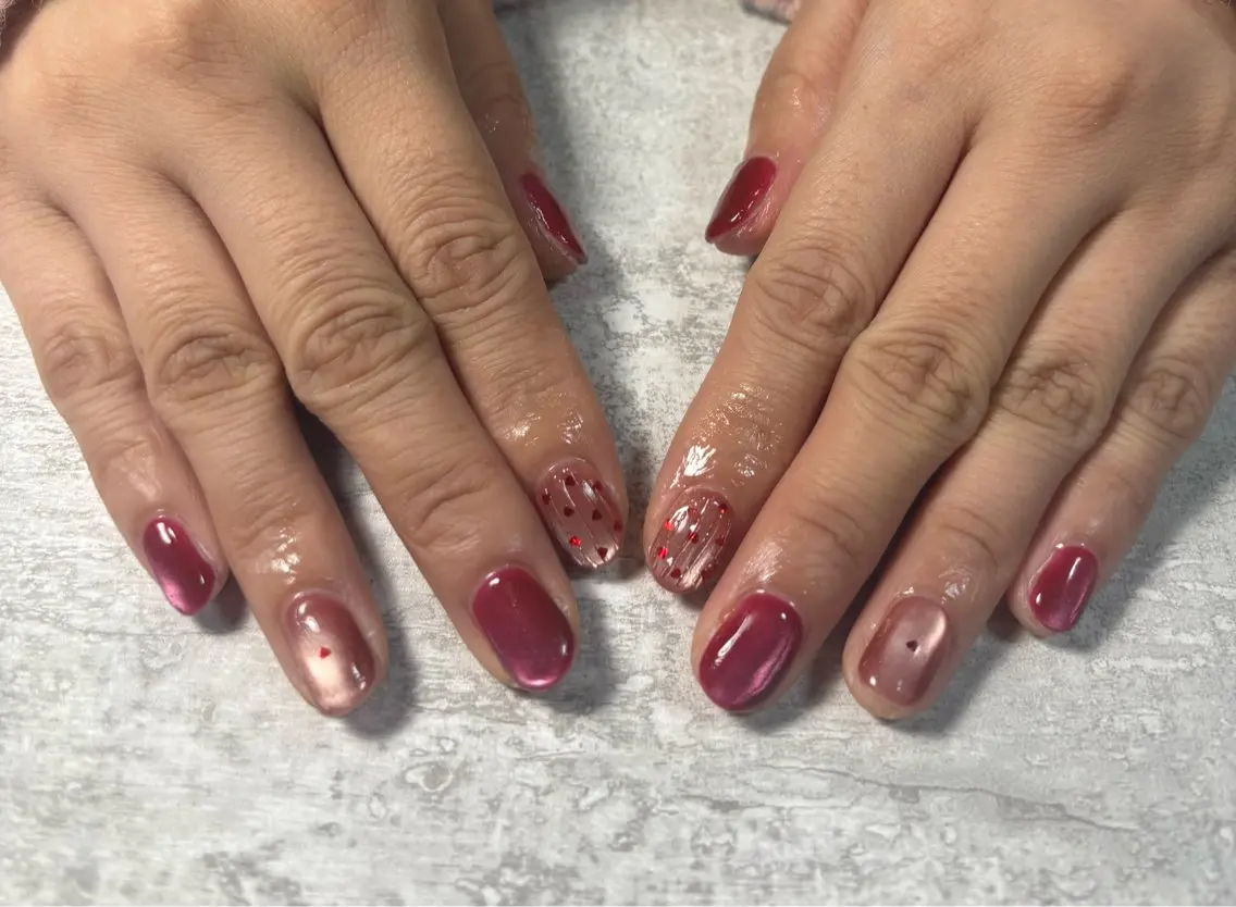 ネイル オーロラネイル フットネイル フレンチネイル ジェルネイル ハート kiki nail たまプラーザのネイルデザイン