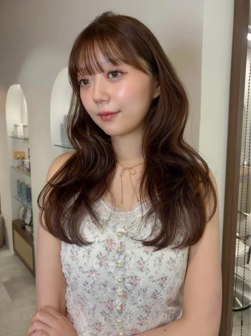ロング カラー ブリーチ ブラウンカラー ブリーチなしカラー レイヤーカット カット ヘアカラー トリートメント 藤野 結衣のヘアスタイル