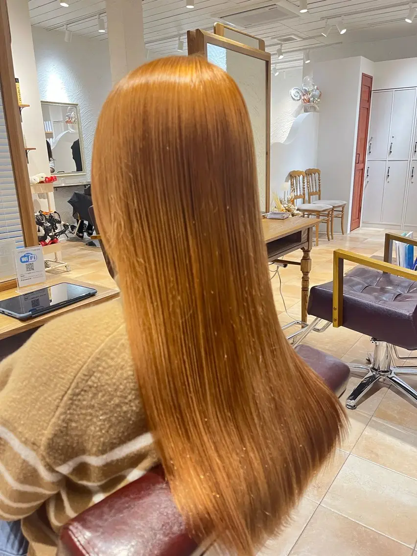 ロング カラー ブリーチ ケアブリーチ ダブルカラー オレンジ ヘアカラー 🌈透明感カラー🌈 🌟吉田祐介🌟のヘアスタイル