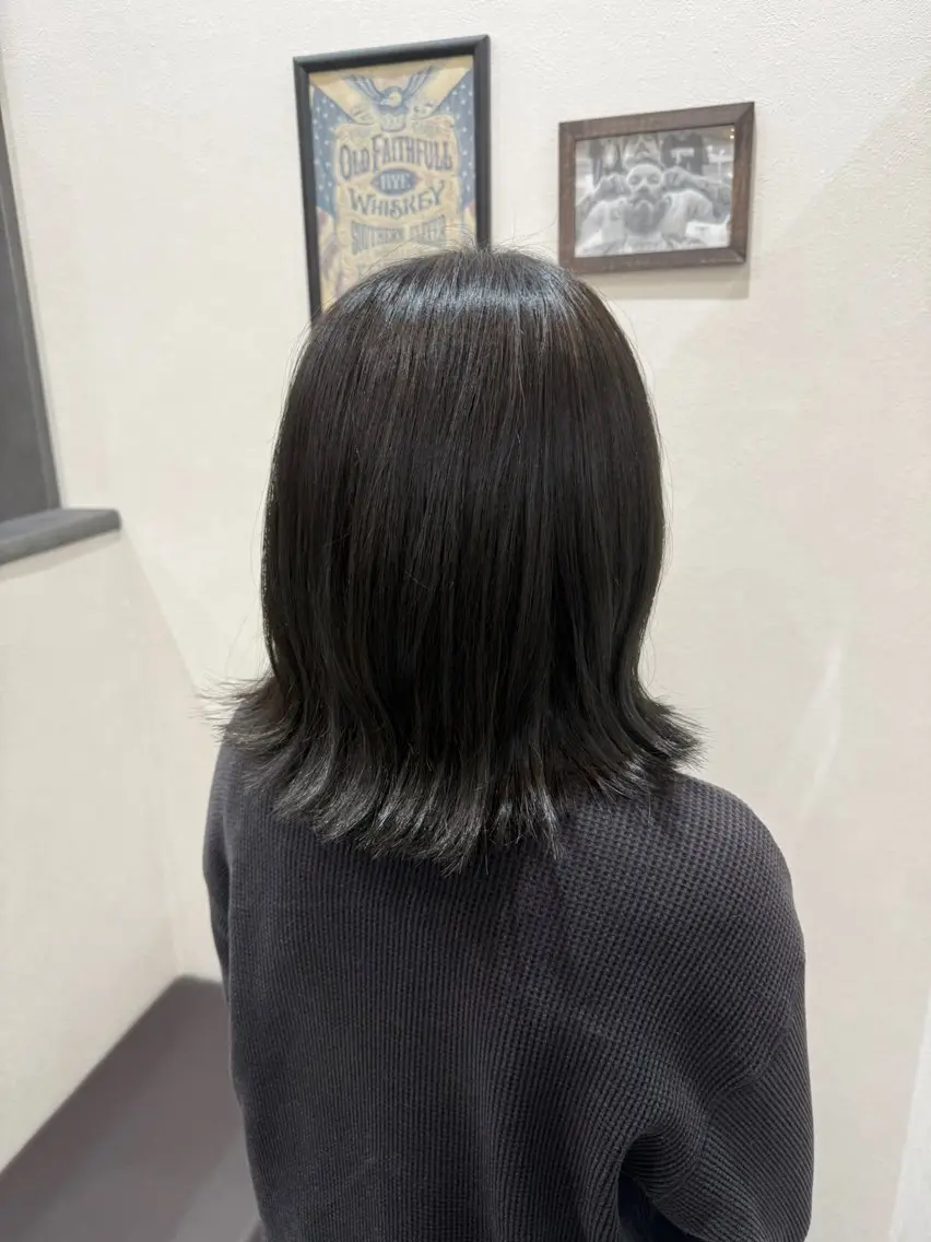 ミディアム カラー 黒髪 ボブ くびれヘア 髪質改善ストレート 中林優太のヘアスタイル