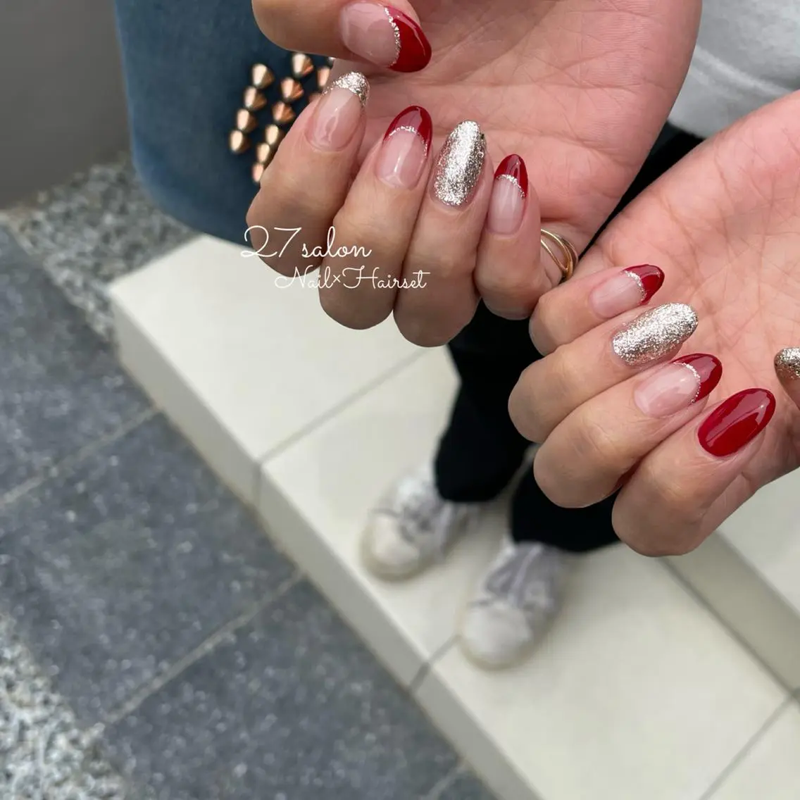 ネイル フレンチネイル 赤色 27salon yuinaのネイルデザイン