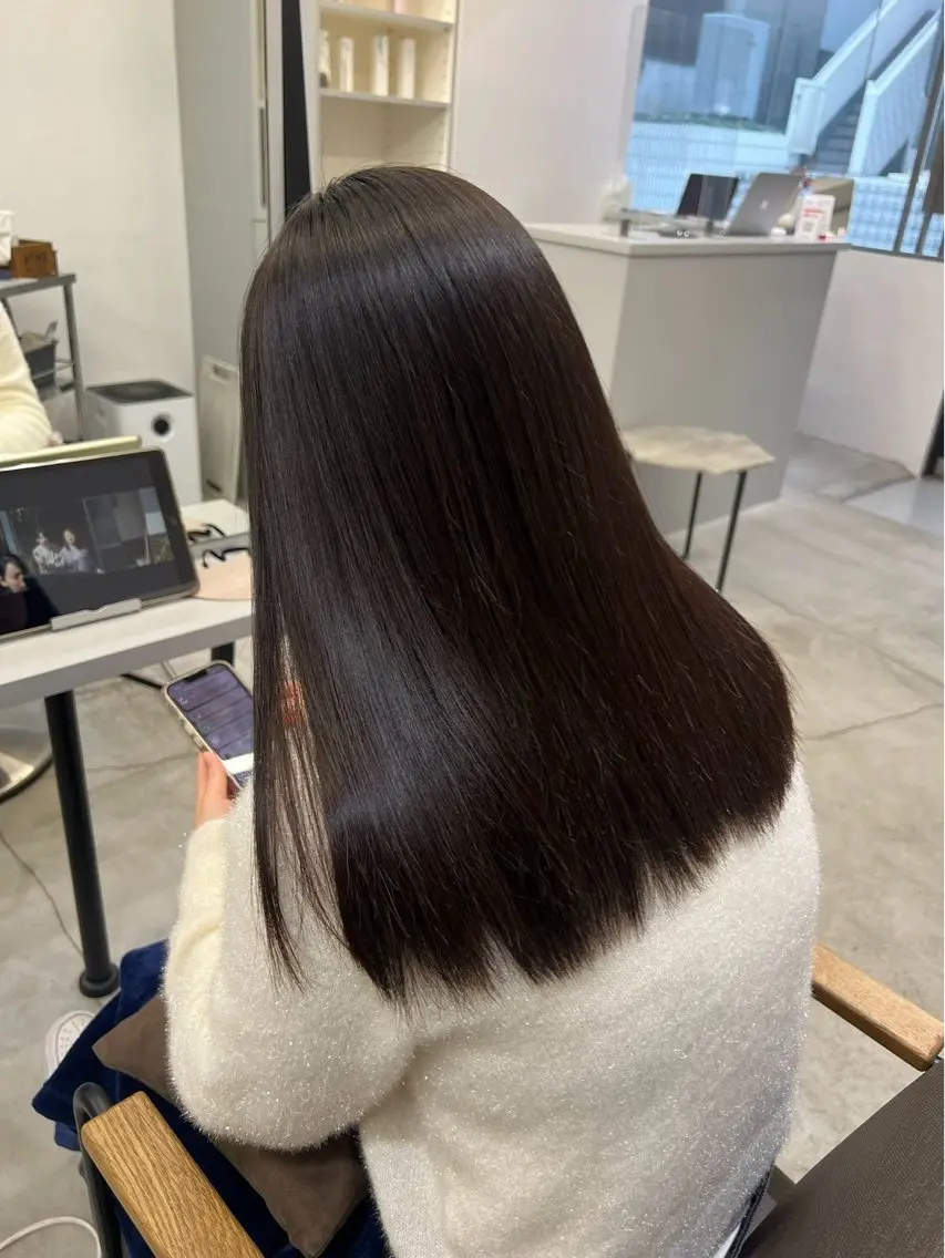 ロング パーマ 縮毛矯正 🍒モテ暖色カラー × うる艶✧ ゆなのヘアスタイル