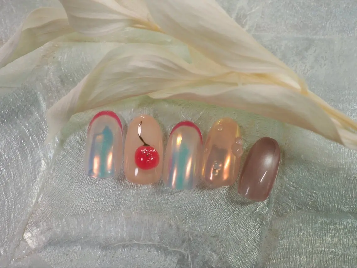 ネイル オーロラネイル 桜ネイル フラワーネイル フットネイル フレンチネイル kiki nail たまプラーザのネイルデザイン