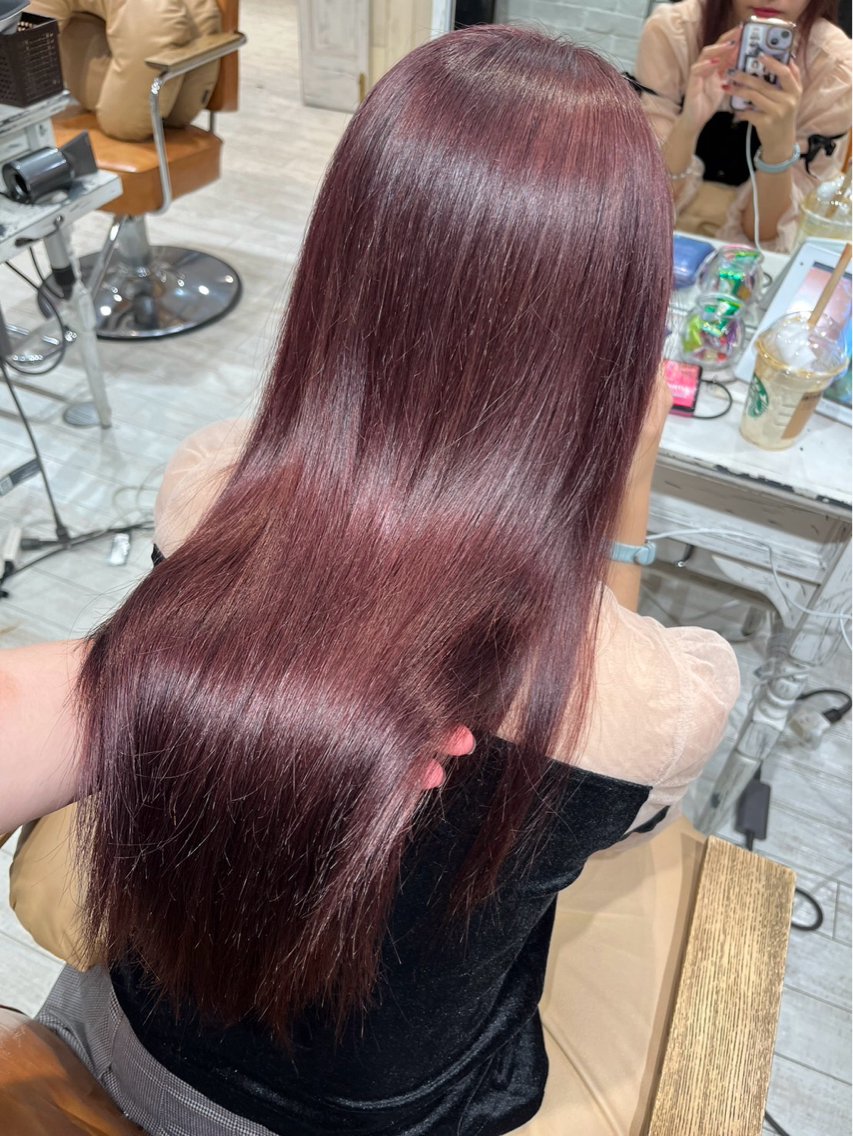 ロング カラー ブリーチ カシス ダブルカラー ブリーチなしカラー ピンクカラー カット ヘアカラー トリートメント 藤間 帆乃夏（とうまほのかのヘアスタイル