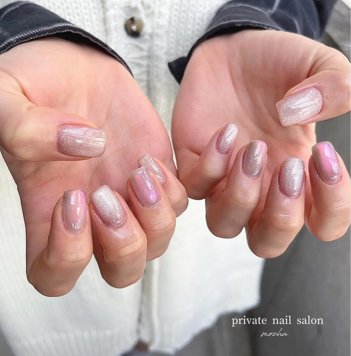 ネイル カジュアル チークネイル フレンチネイル ジェルネイル マグネットネイル ハンドネイル mocha nailのネイルデザイン