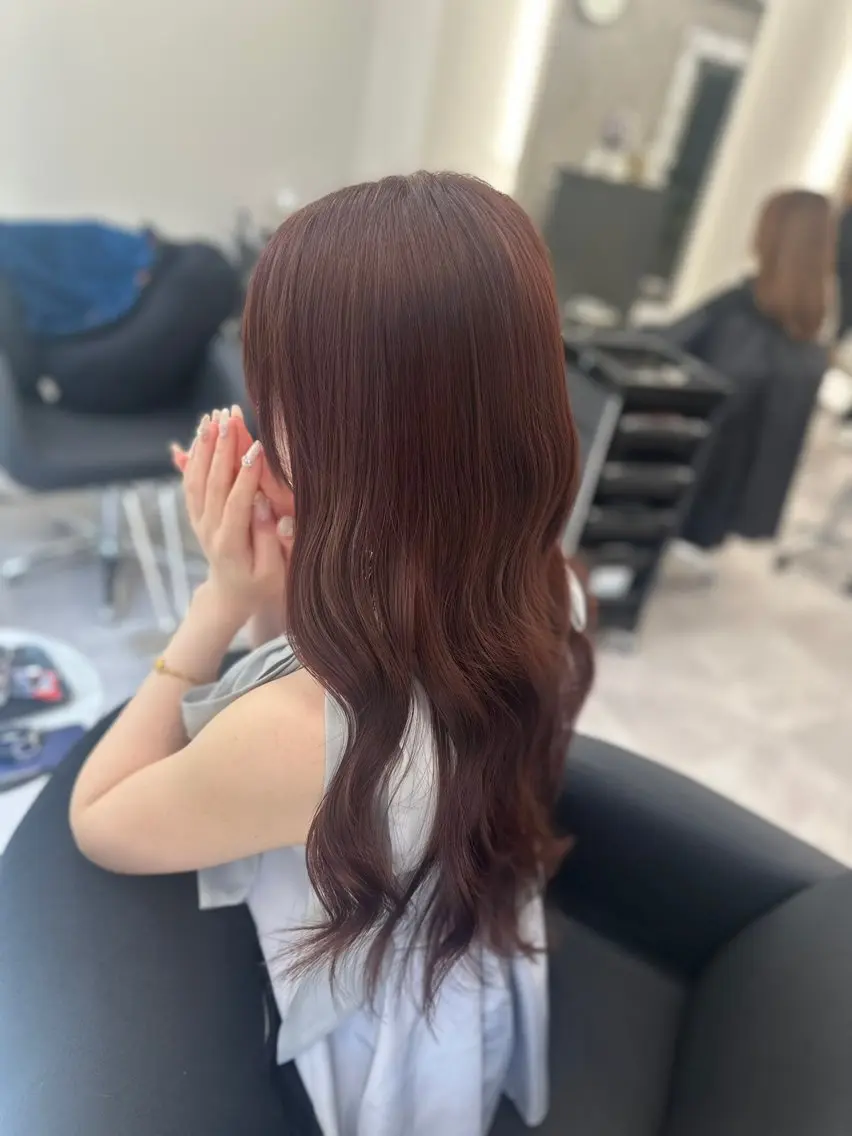 ロング カラー ブラウンカラー ピンクカラー ピンクブラウン カット ヘアカラー 縮毛矯正/艶カラー /髪質改善/なんばのヘアスタイル