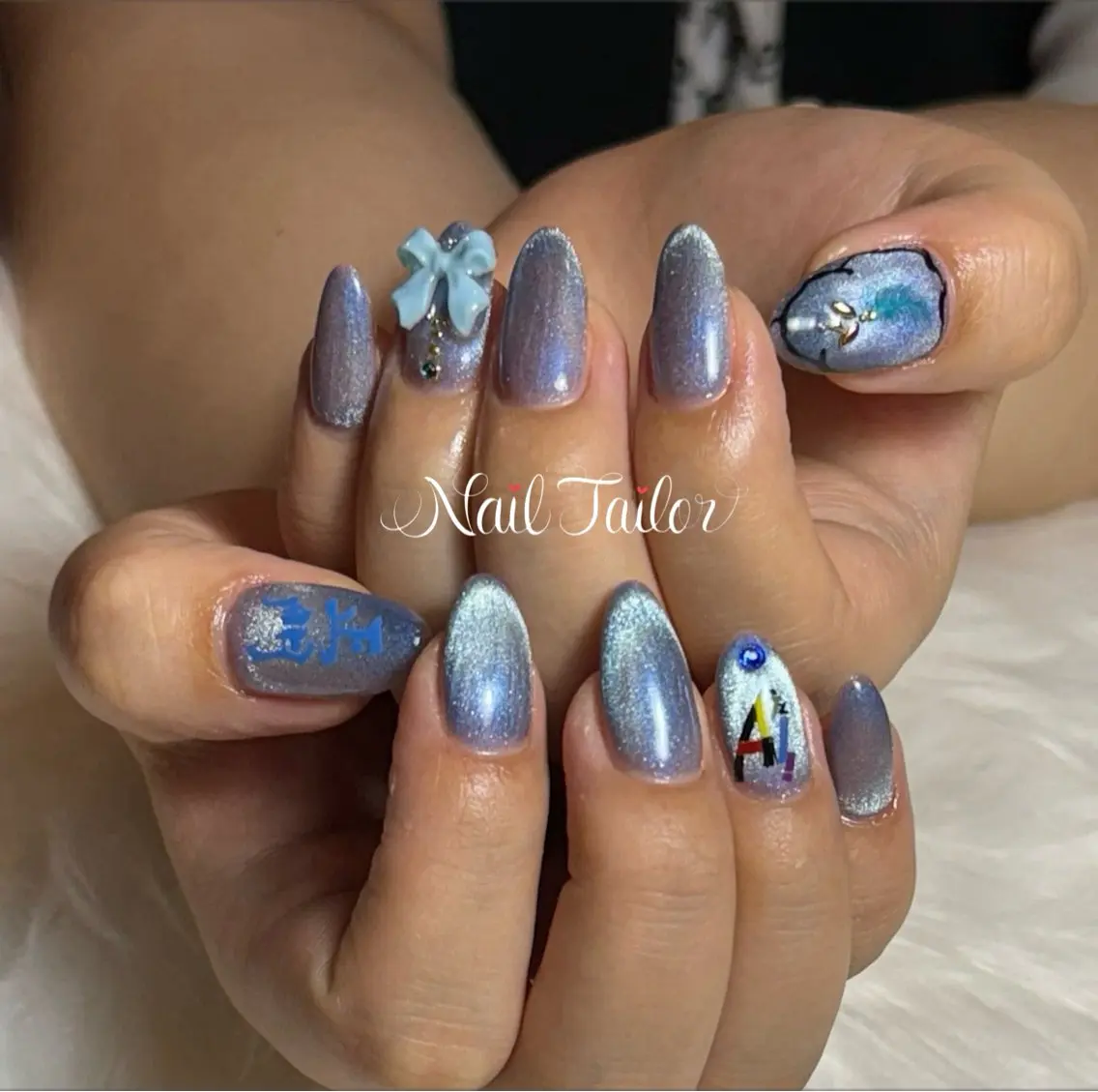 ネイル マグネットネイル ワンカラーネイル リボン ハンドネイル NailTailor ネイルテイラーのネイルデザイン