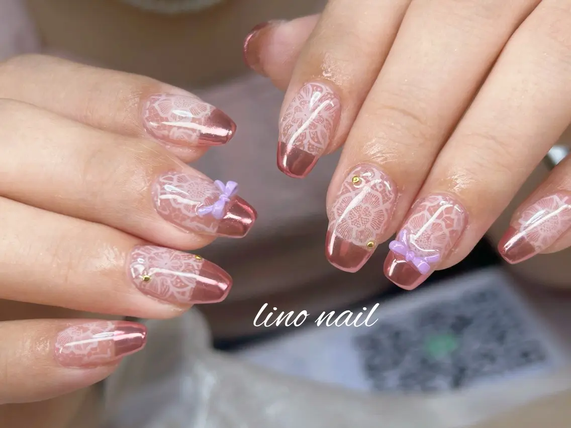 ネイル 長さ出し フットネイル レース 持ち込み ワンホンネイル ハンドネイル Lino Nailのネイルデザイン