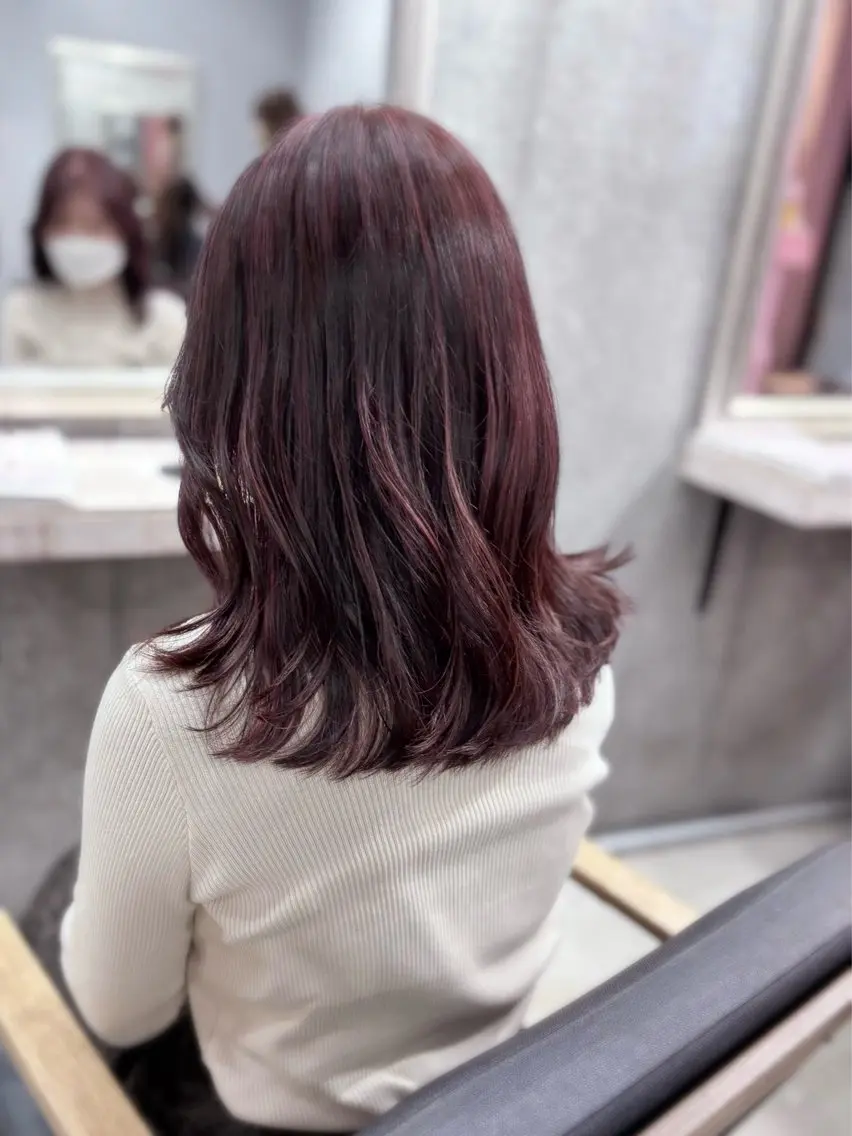 セミロング カラー ハイライトカラー ピンクカラー ハイライト カット モデル募集🎀あゆみのヘアスタイル