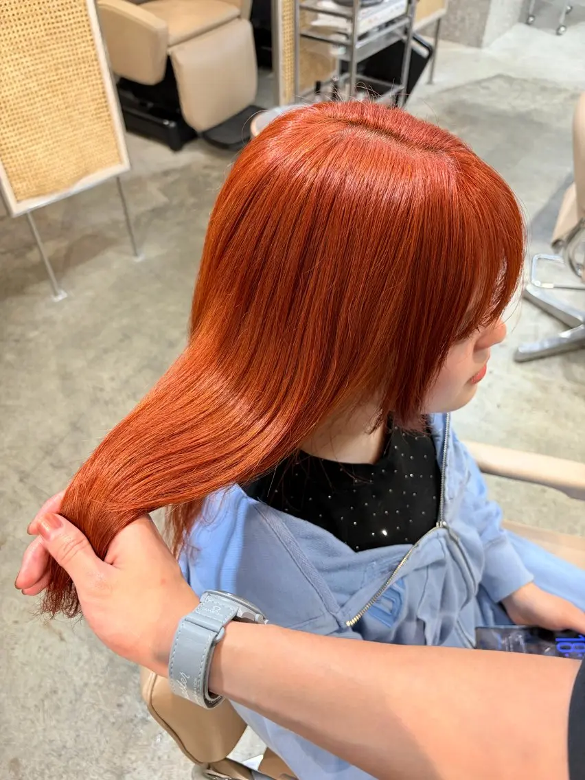 ロング カラー ブリーチ ハイトーンカラー オレンジ ヘアカラー トリートメント 失敗しないハイトーン ✨ミルクティー/ミワのヘアスタイル