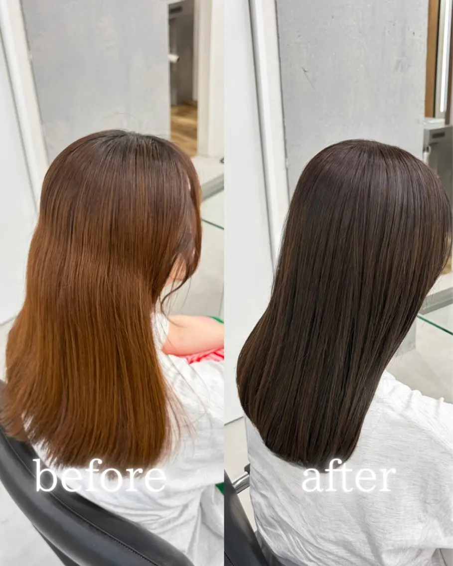 セミロング カラー ブラウンカラー グレージュ ヘアカラー エクステ🫧艶カラー ┊︎momoha横浜のヘアスタイル