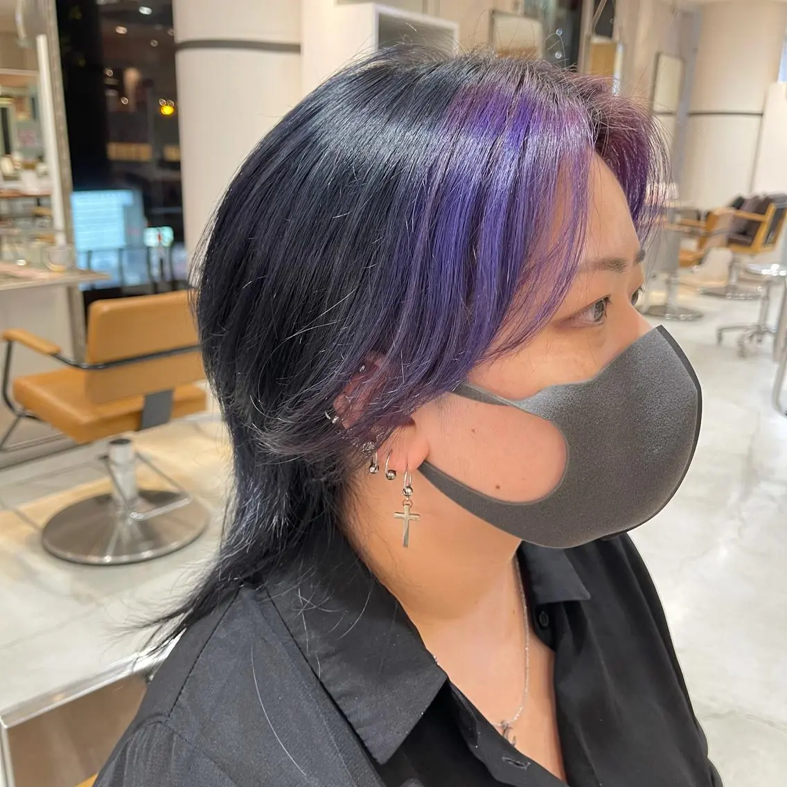 セミロング カラー ミストバング ダブルカラー フェイスフレーミング ヘアカラー nameless miichiのヘアスタイル