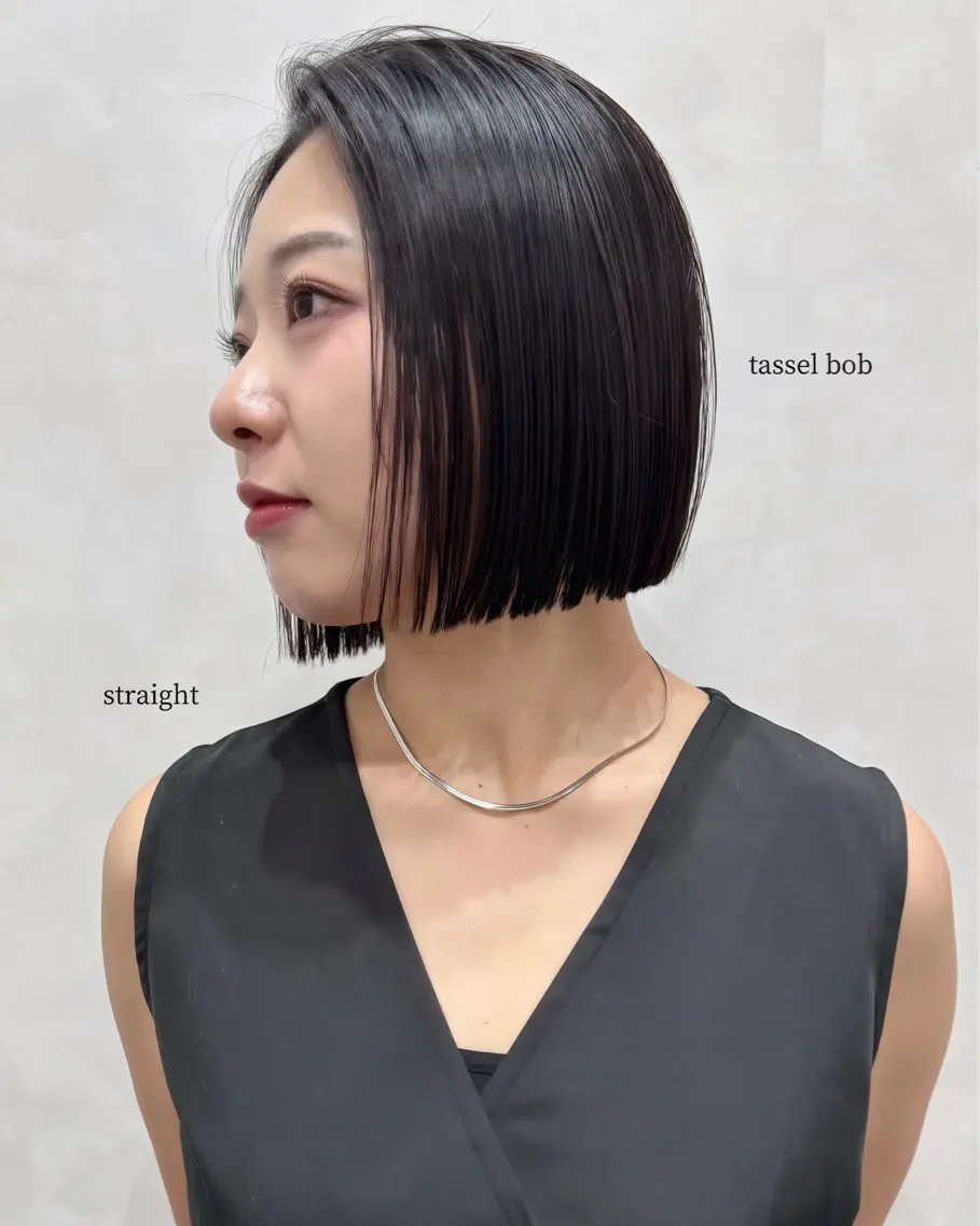 ショート 切りっぱなしボブ ボブ 縮毛矯正 カット 縮毛矯正 タッセルボブ /DAIKIのヘアスタイル