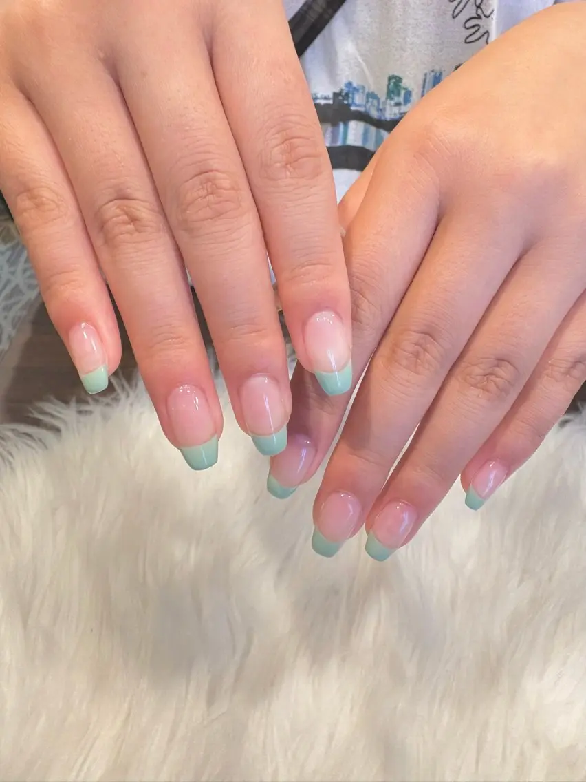 ネイル クリアネイル フレンチネイル グリーン パステルネイル Nobody_ Kotonoのネイルデザイン