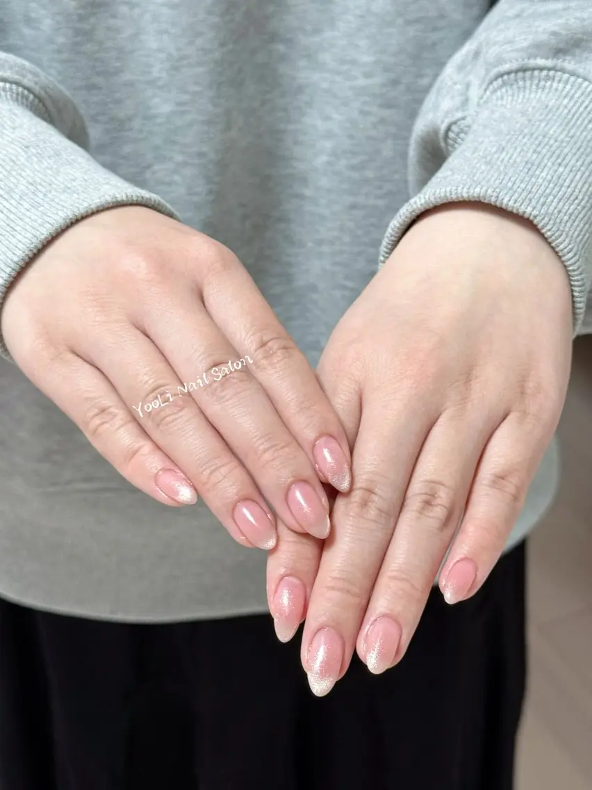 ネイル アートネイル オーロラネイル チークネイル フレンチネイル ガラスフレンチ ハンドネイル 🎀🎀YooLi Nail Salonのネイルデザイン