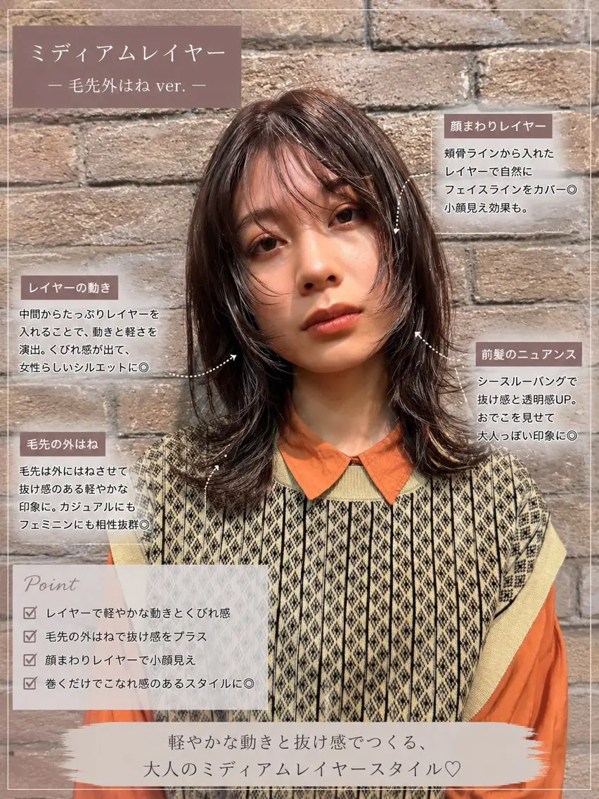 ミディアム カット ヘアカラー トリートメント ハッシュカット🏆/ レイヤー🏆/福本凌のヘアスタイル