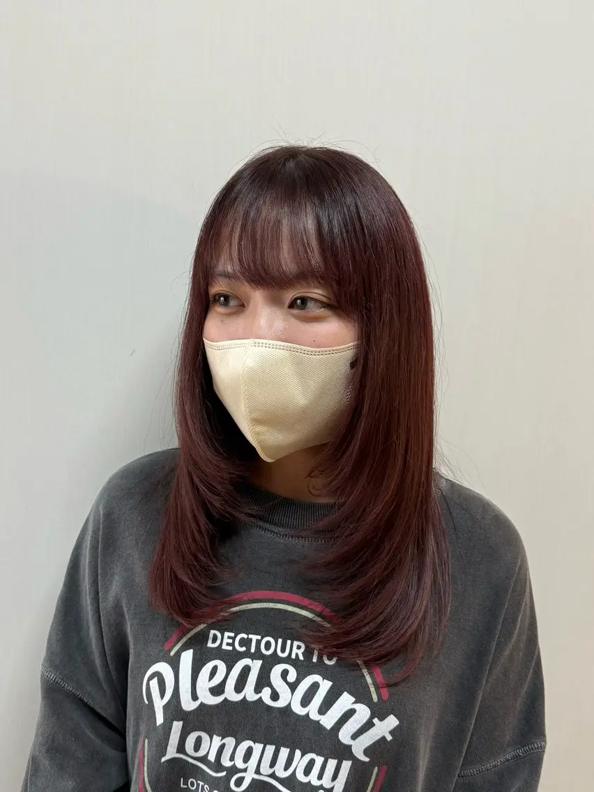 ロング カラー ボルドーカラー レイヤーカット カット ヘアカラー トリートメント 似合わせカット/ボブ ナチュラルメンズヘアのヘアスタイル