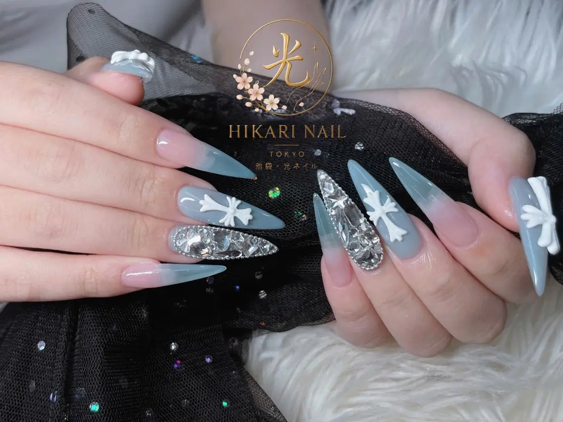 ネイル チークネイル 長さ出し フレンチネイル ガーリー ハート ハンドネイル HikariNail Ikebukuroのネイルデザイン