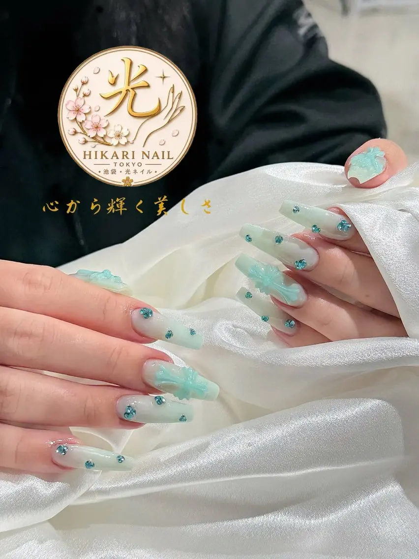 ネイル チークネイル 長さ出し フレンチネイル ガーリー ハート ハンドネイル HikariNail Ikebukuroのネイルデザイン