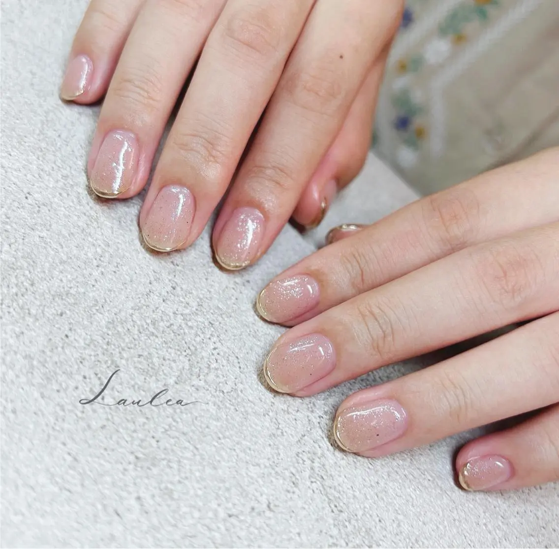 ネイル フレンチネイル ラメ(グリッター) ミラーネイル ニュアンスネイル 夏ネイル nail salon Lauleaのネイルデザイン