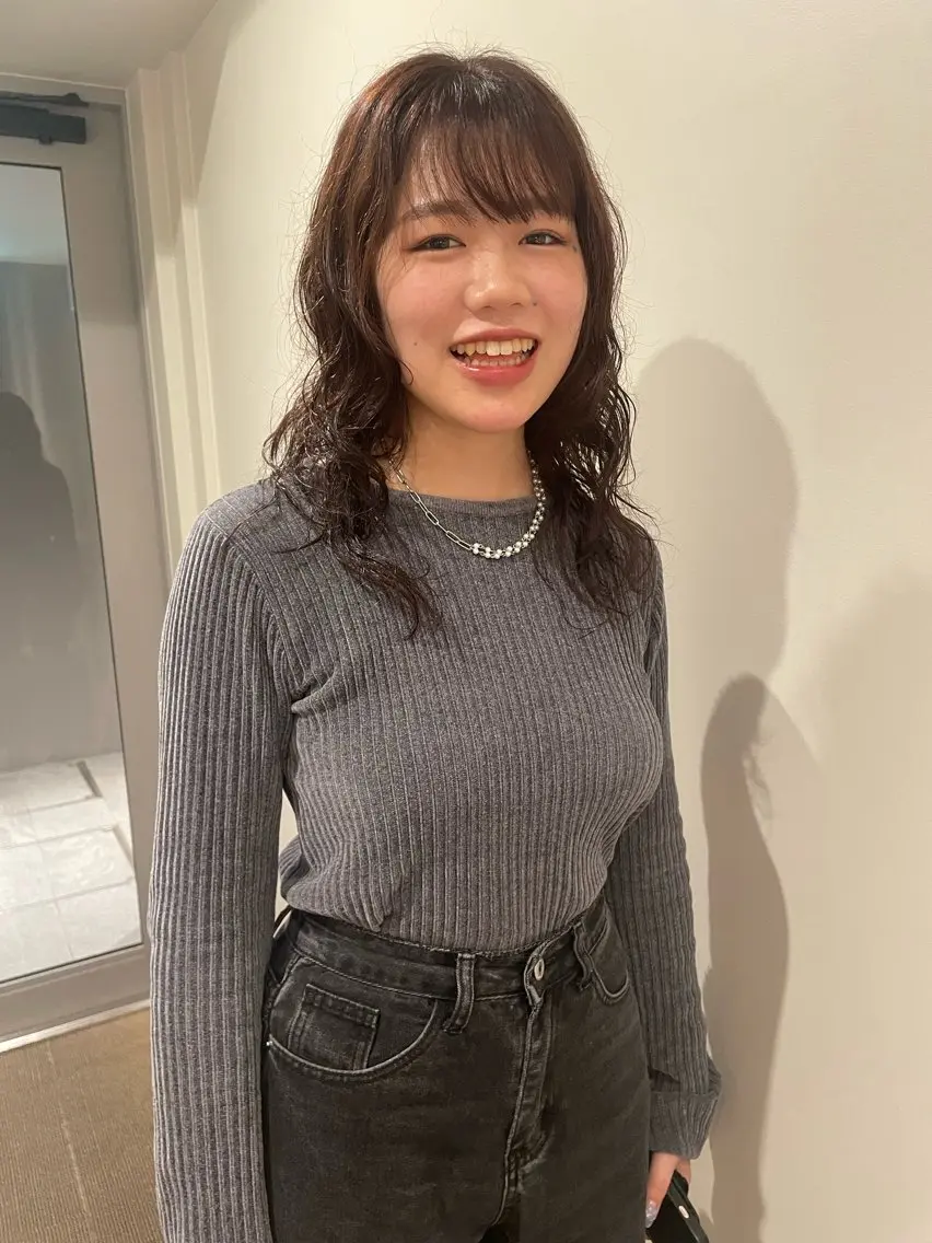 セミロング セミロングパーマ ラベンダーブラウン カット ヘアカラー パーマ CEINE loq ‪🍒なつきのヘアスタイル