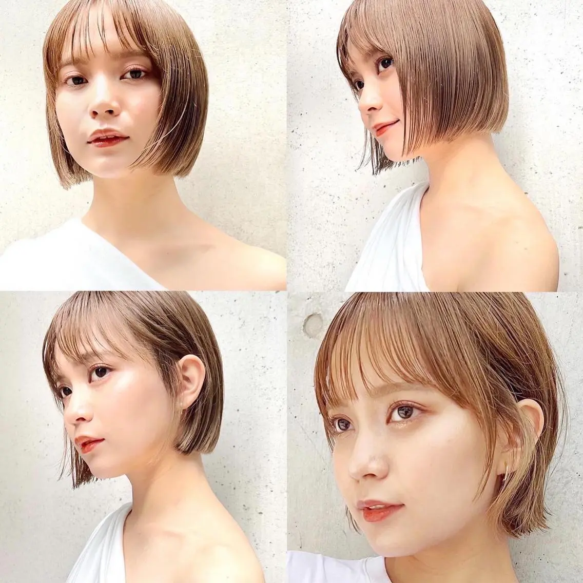 ミディアム カラー グレージュ ボブ カット ヘアカラー トリートメント レイヤー専門家 ダブルカラー修のヘアスタイル