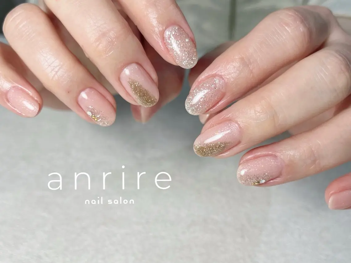 ネイル クリアネイル フラッシュネイル ジェルネイル キラキラネイル ラメ(グリッター) ハンドネイル nailsalon anrireのネイルデザイン