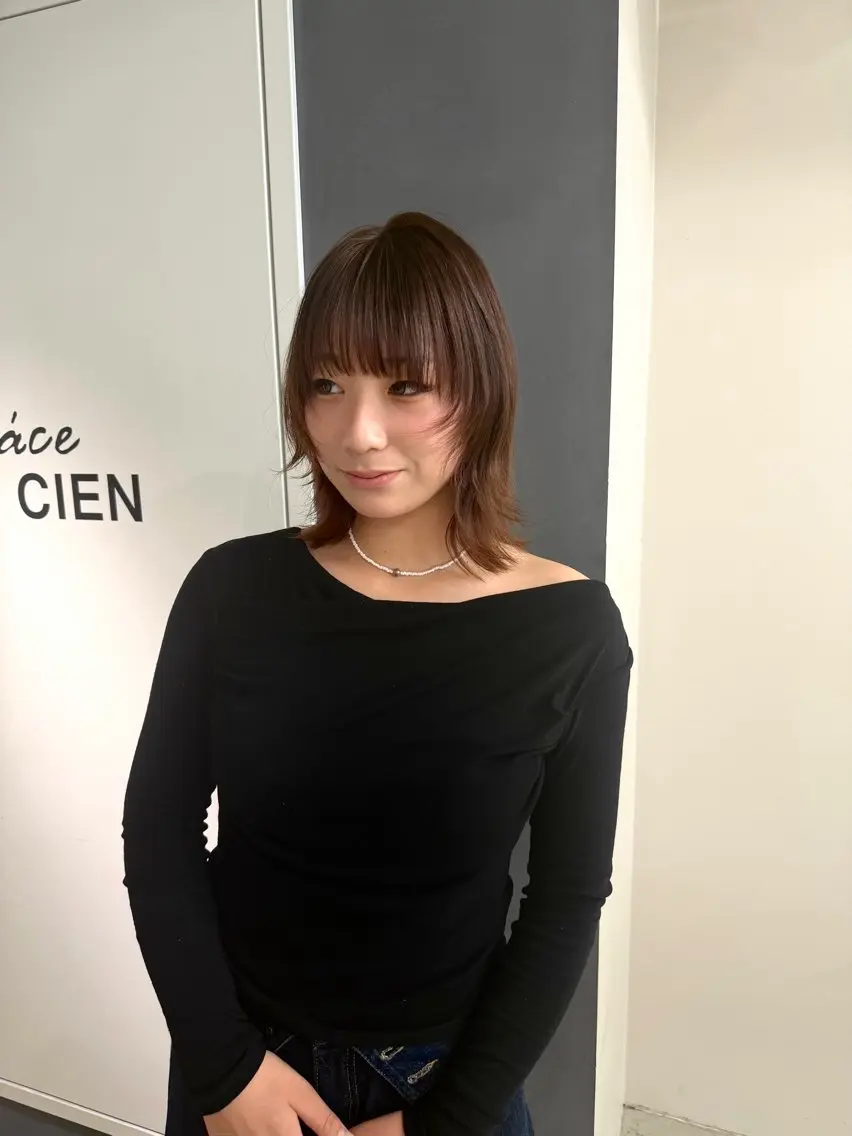 ミディアム カラー ブラウンカラー マロンブラウン カット ヘアカラー トリートメント 縮毛矯正/艶髪/透明 感カラー/NENEのヘアスタイル