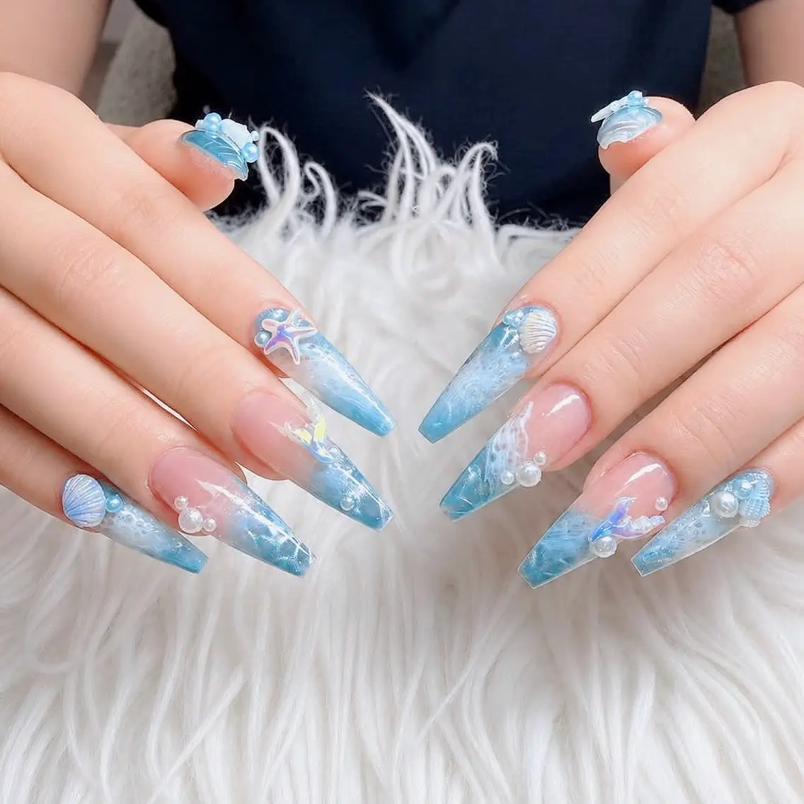 ネイル フットネイル フレンチネイル グラデーション 韓国ネイル ロングネイル ハンドネイル Hani Nail Salonのネイルデザイン