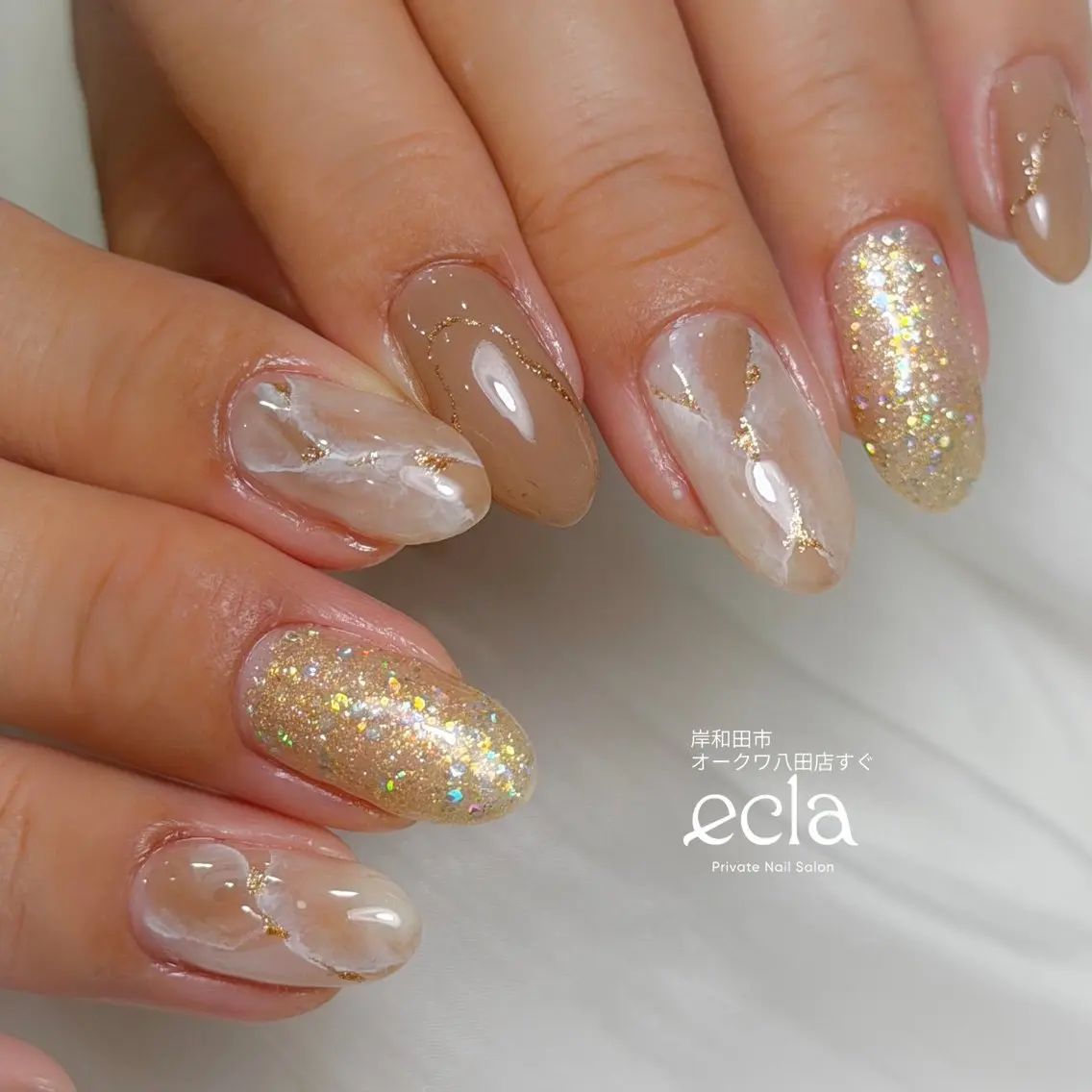 ネイル アートネイル ラメ(グリッター) 大理石ネイル(マーブル) Nail Salon ecla 〜エクラ〜のネイルデザイン