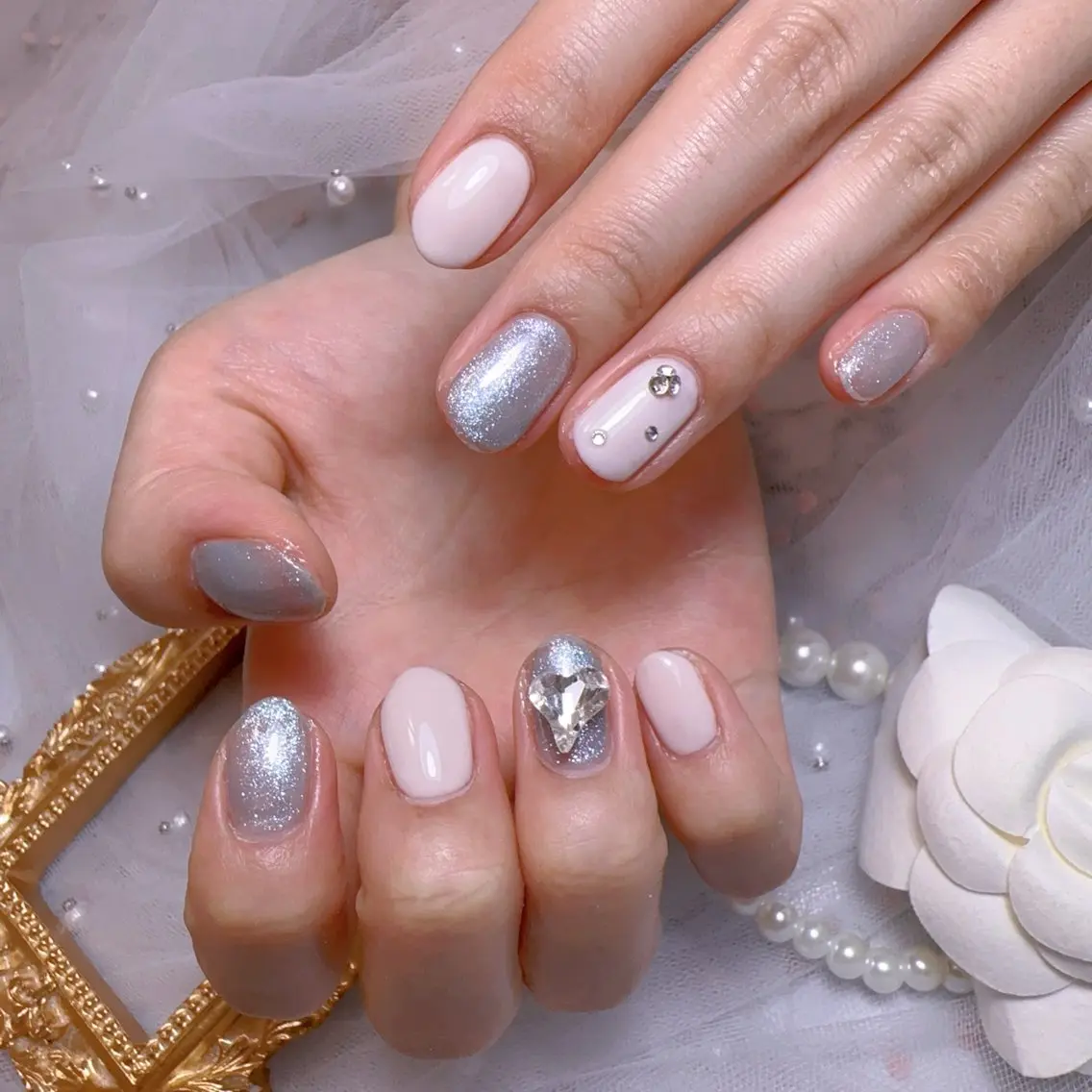 ネイル オーロラネイル フットネイル 韓国ネイル ラメ(グリッター) ラメグラデーション ハンドネイル Belle nail salon 新小岩のネイルデザイン