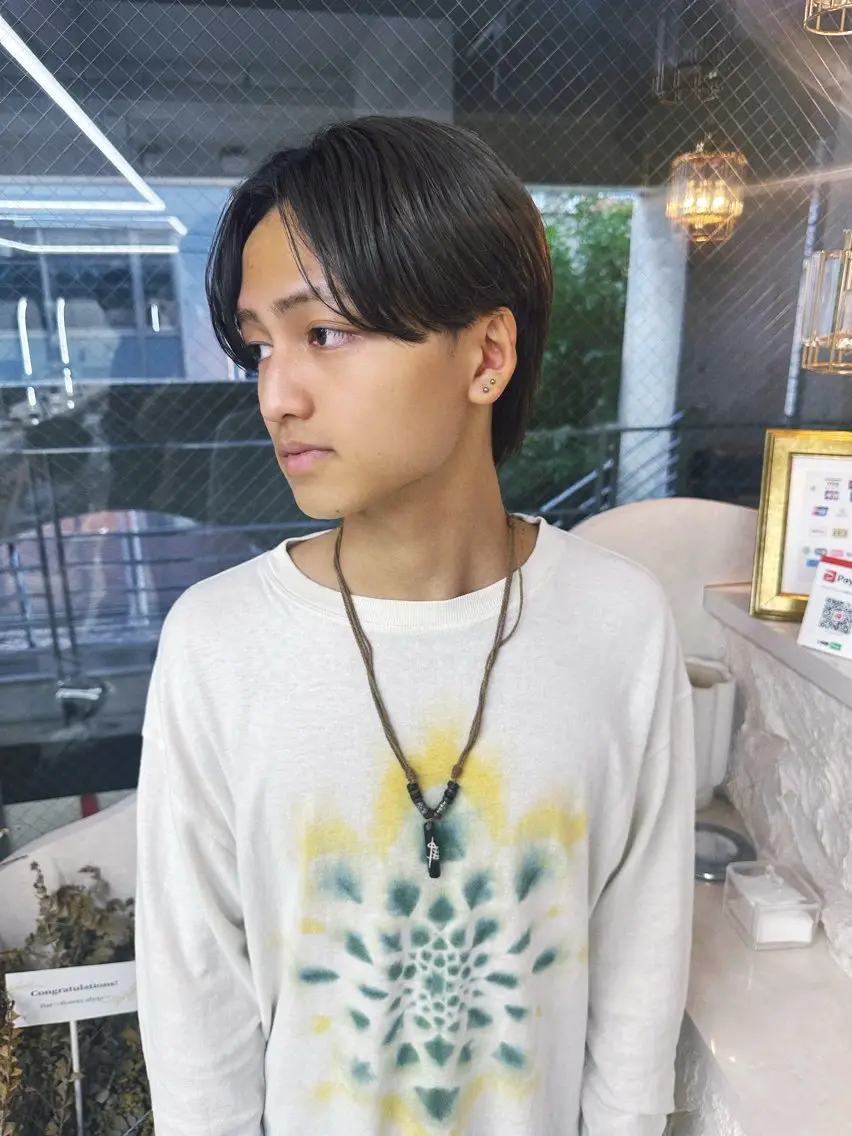 メンズ メンズブリーチ センターパート ダウンパーマ メンズハイライト メンズハイトーン カット パーマ XELM/RUI /高崎/ブリーチ/のヘアスタイル
