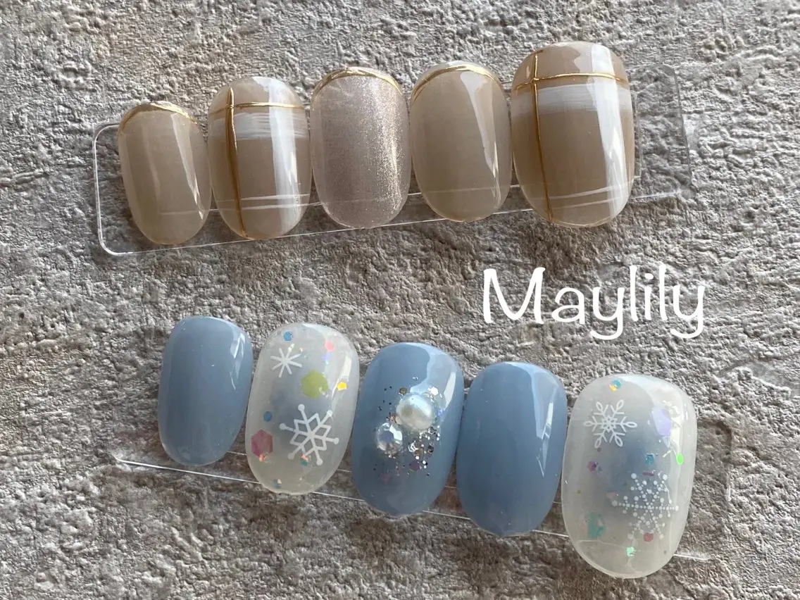 ネイル ブルー ホワイト ハンドネイル Nail salon Maylilyのネイルデザイン